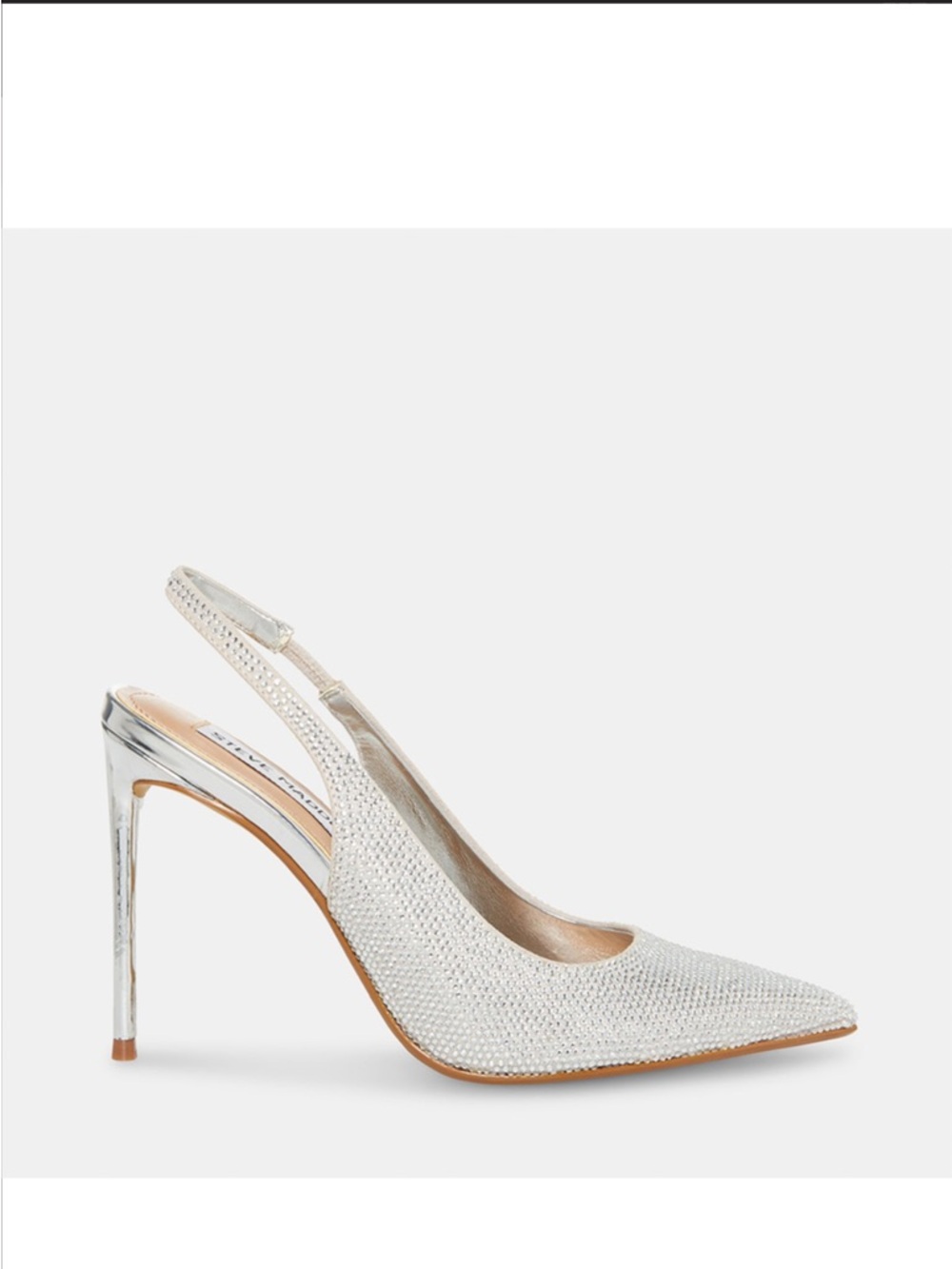 Steve Madden Maria Silver Slingback Crystal Pointed-Toe Stiletto Heels